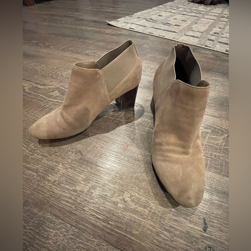 Tan suede bootie heels